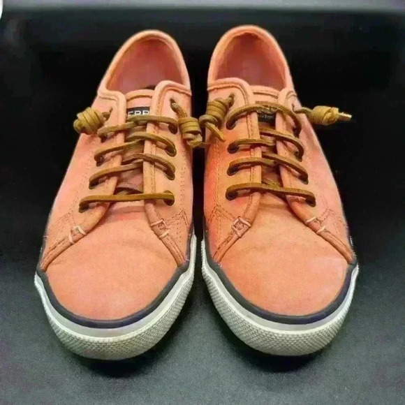Orange/peach Sperry full leather/nubuck upper Crest Vibe sneaker size 9M - Picture 3 of 7